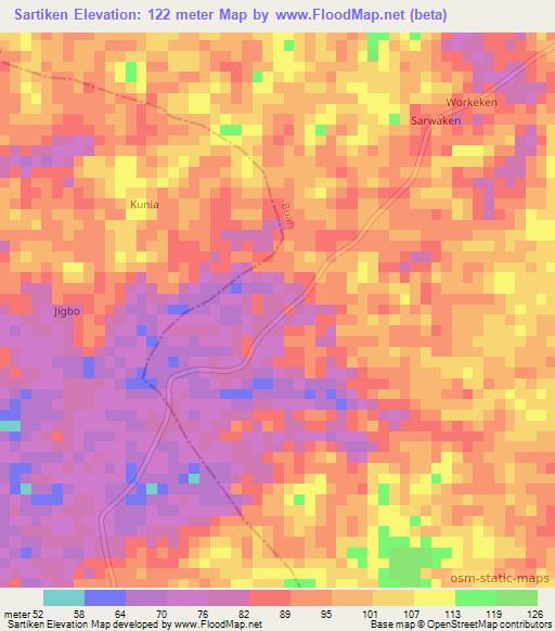 Sartiken,Liberia Elevation Map