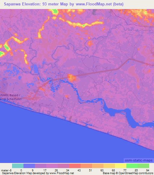 Sapanwa,Liberia Elevation Map