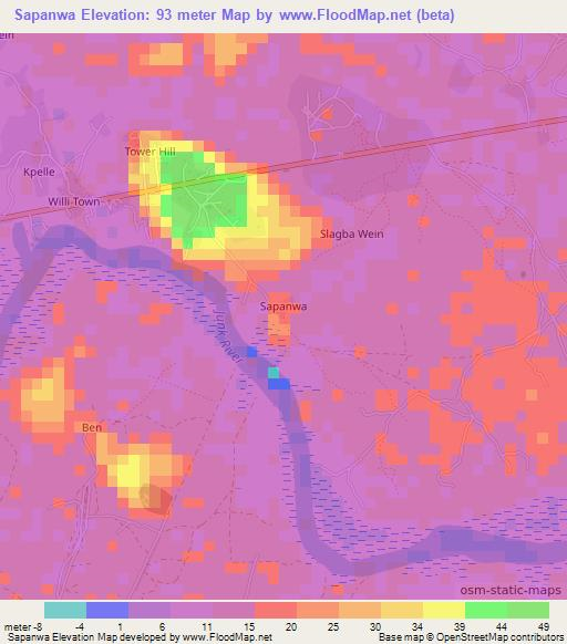 Sapanwa,Liberia Elevation Map