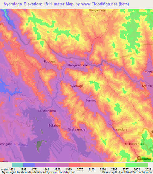 Nyamiaga,Uganda Elevation Map