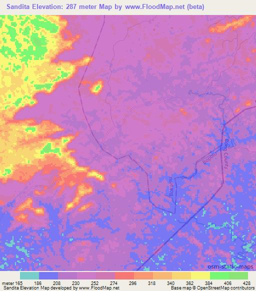 Sandita,Liberia Elevation Map
