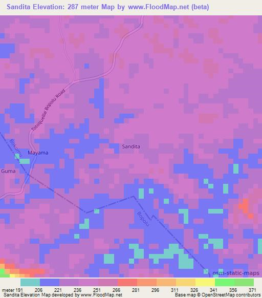 Sandita,Liberia Elevation Map