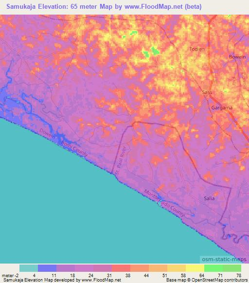 Samukaja,Liberia Elevation Map