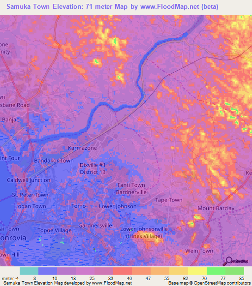 Samuka Town,Liberia Elevation Map