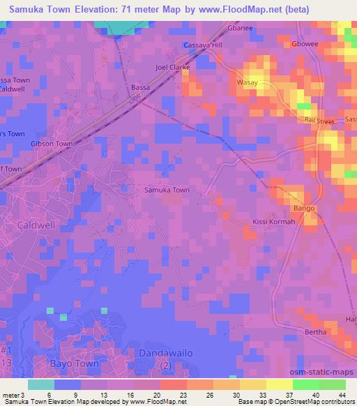Samuka Town,Liberia Elevation Map