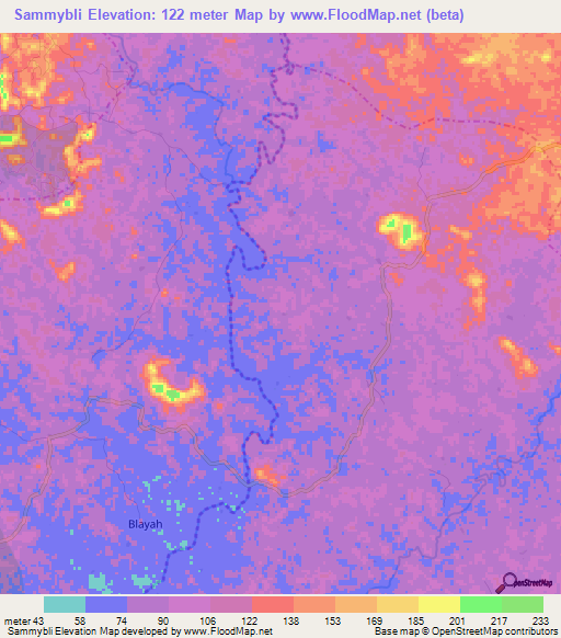 Sammybli,Liberia Elevation Map