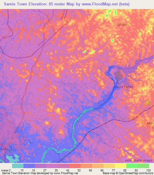 Samie Town,Liberia Elevation Map