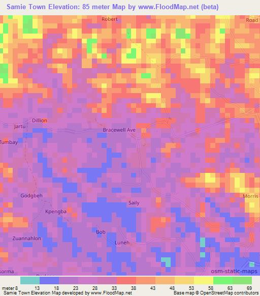 Samie Town,Liberia Elevation Map