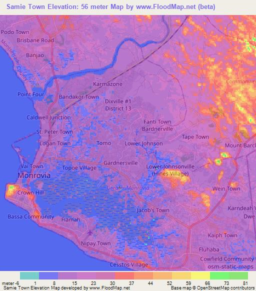 Samie Town,Liberia Elevation Map