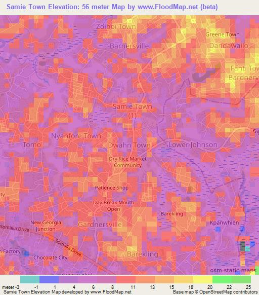 Samie Town,Liberia Elevation Map