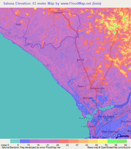 Saluna,Liberia Elevation Map