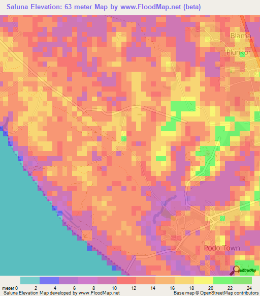 Saluna,Liberia Elevation Map