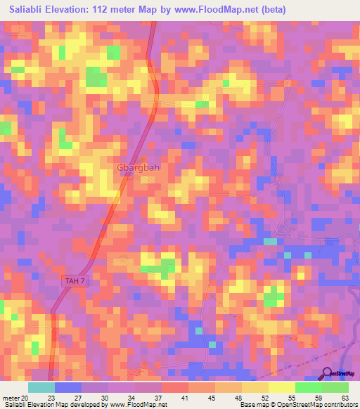 Saliabli,Liberia Elevation Map