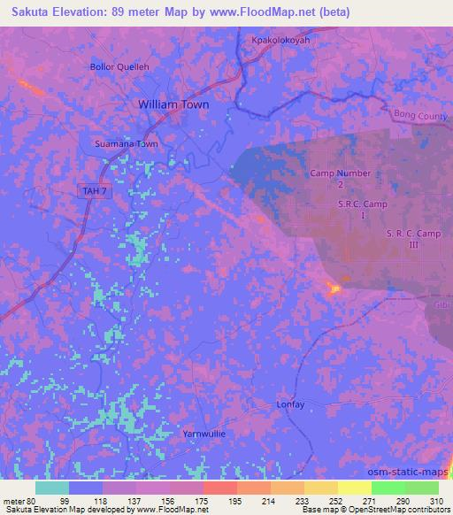 Sakuta,Liberia Elevation Map