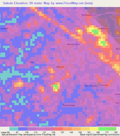 Sakuta,Liberia Elevation Map