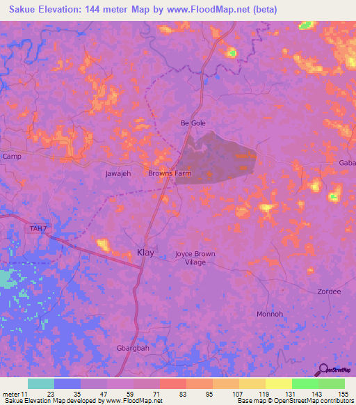 Sakue,Liberia Elevation Map