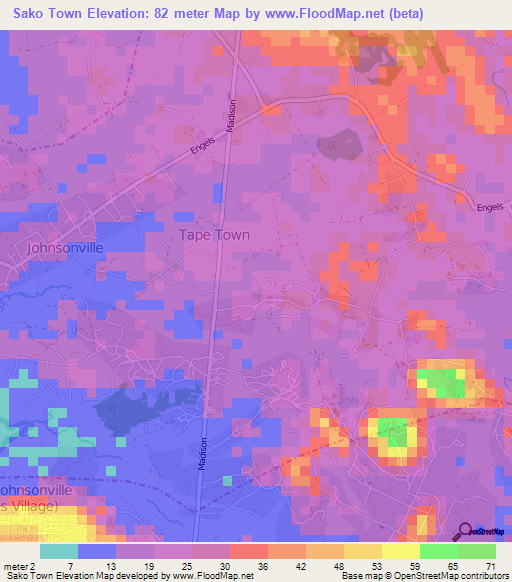 Sako Town,Liberia Elevation Map