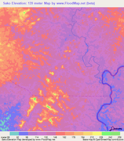 Sako,Liberia Elevation Map
