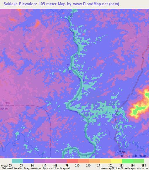 Saklake,Liberia Elevation Map