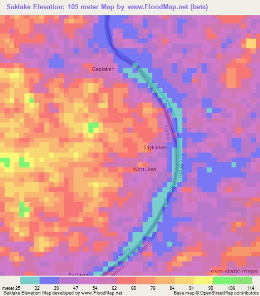 Saklake,Liberia Elevation Map