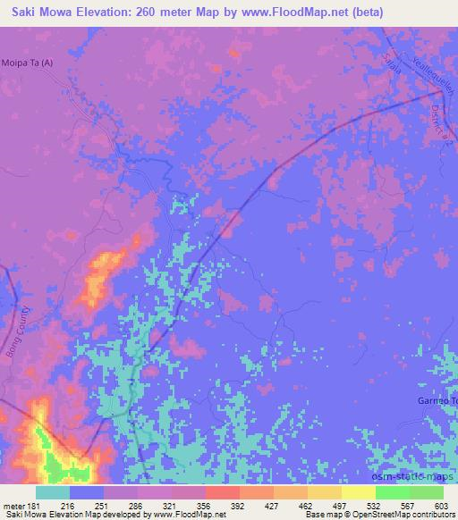 Saki Mowa,Liberia Elevation Map