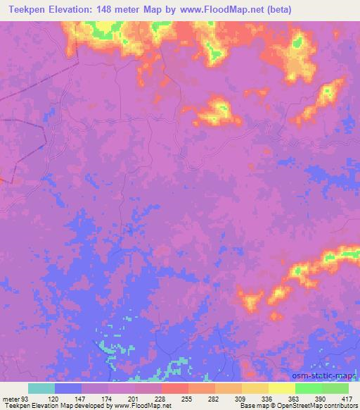 Teekpen,Liberia Elevation Map