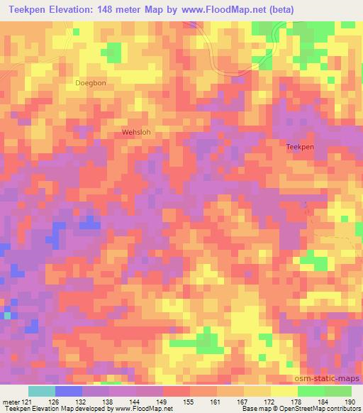 Teekpen,Liberia Elevation Map