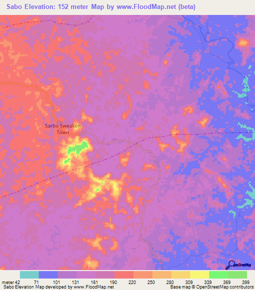 Sabo,Liberia Elevation Map