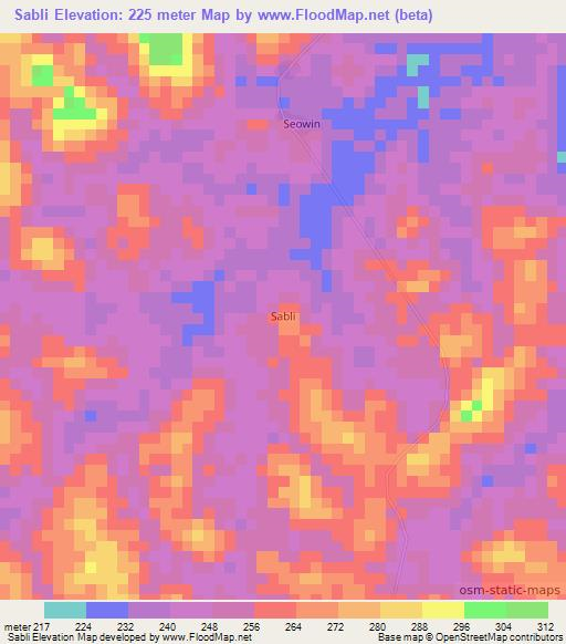 Sabli,Liberia Elevation Map