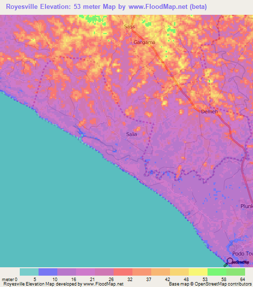 Royesville,Liberia Elevation Map