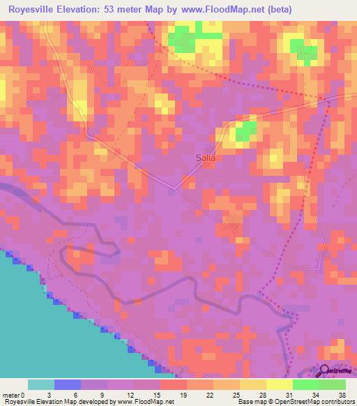 Royesville,Liberia Elevation Map