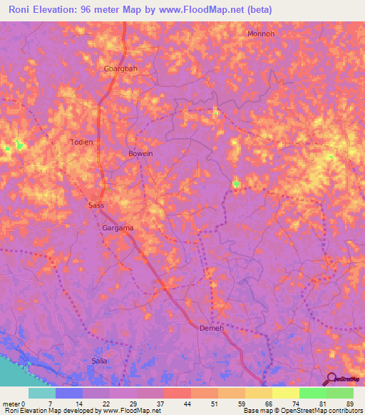 Roni,Liberia Elevation Map
