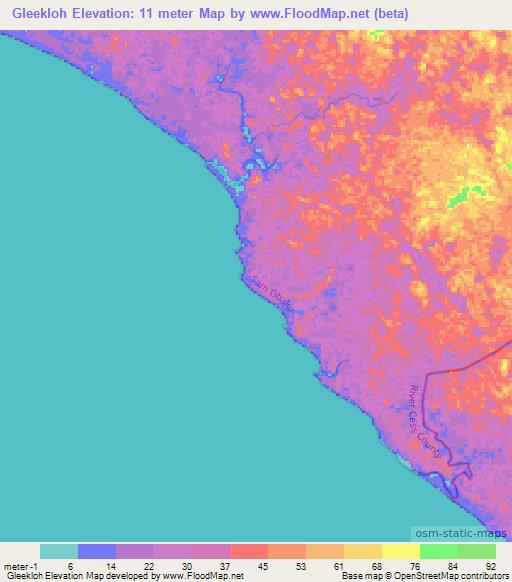 Gleekloh,Liberia Elevation Map