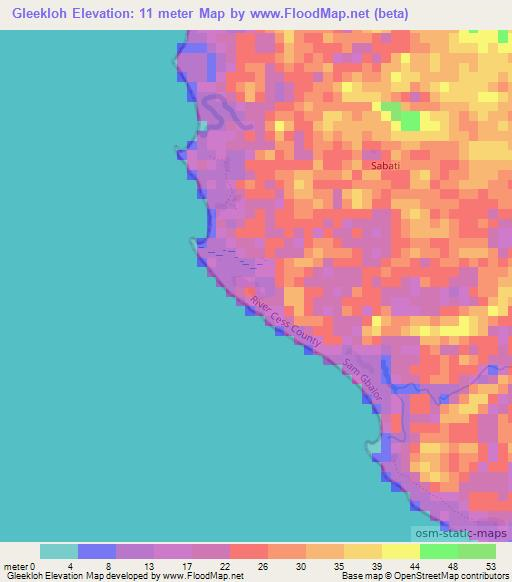 Gleekloh,Liberia Elevation Map