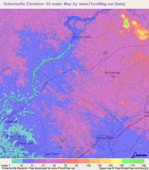 Robertsville,Liberia Elevation Map