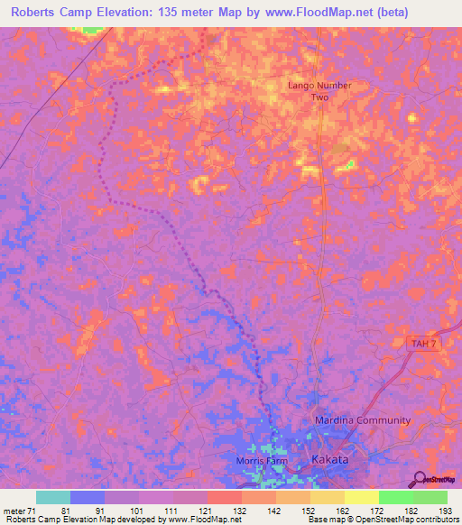 Roberts Camp,Liberia Elevation Map