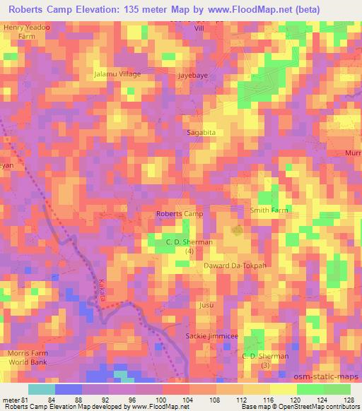 Roberts Camp,Liberia Elevation Map
