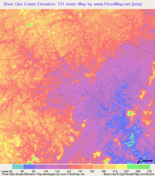 River Gbe Estate,Liberia Elevation Map