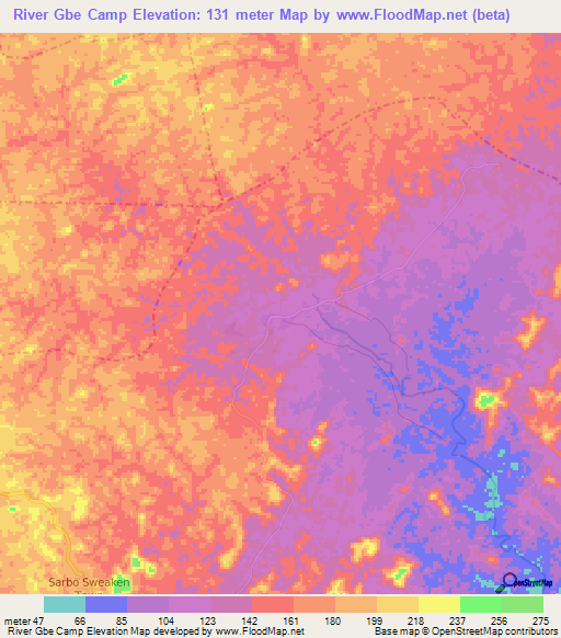 River Gbe Camp,Liberia Elevation Map