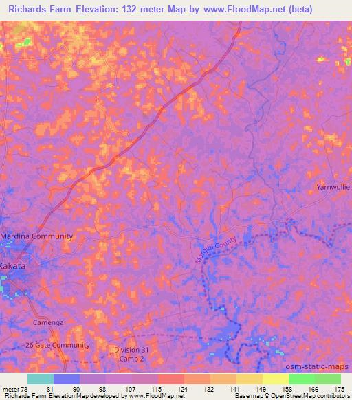 Richards Farm,Liberia Elevation Map
