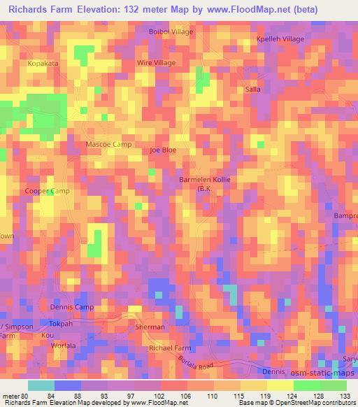 Richards Farm,Liberia Elevation Map