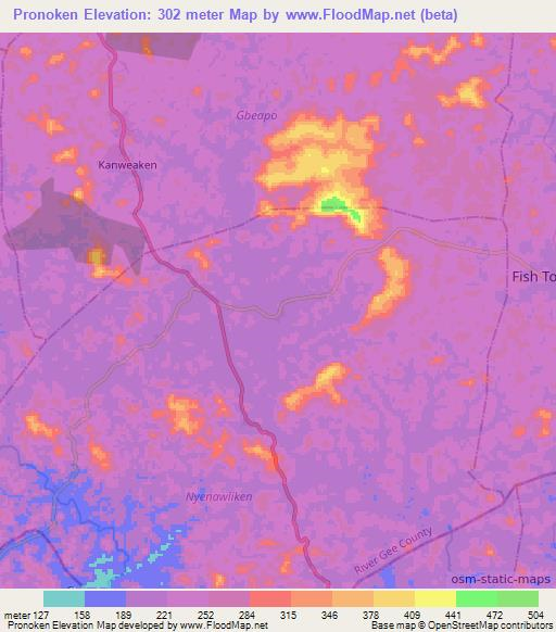 Pronoken,Liberia Elevation Map