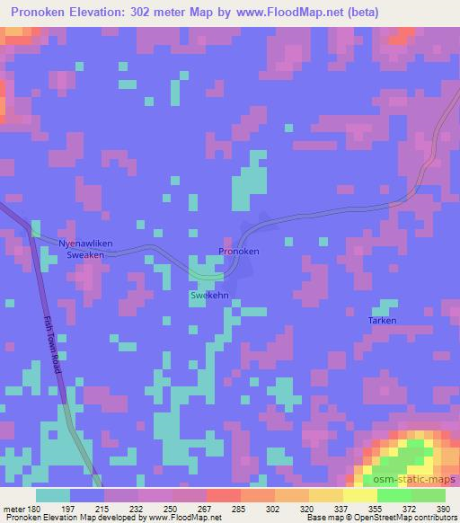 Pronoken,Liberia Elevation Map