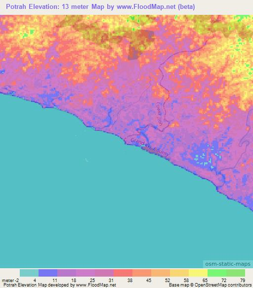 Potrah,Liberia Elevation Map