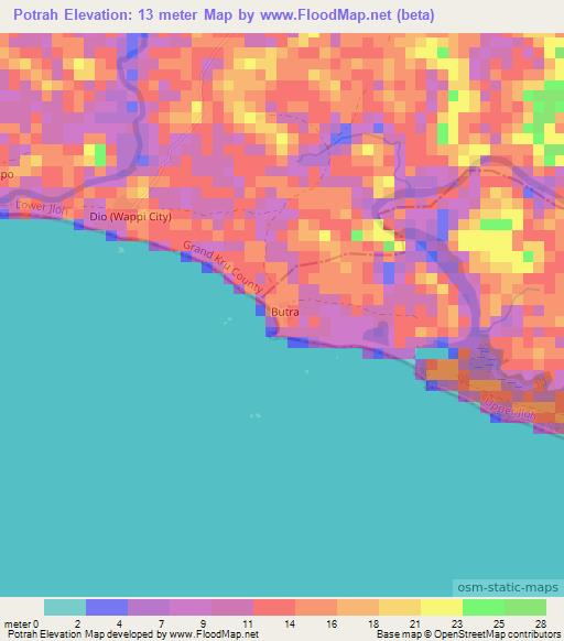 Potrah,Liberia Elevation Map