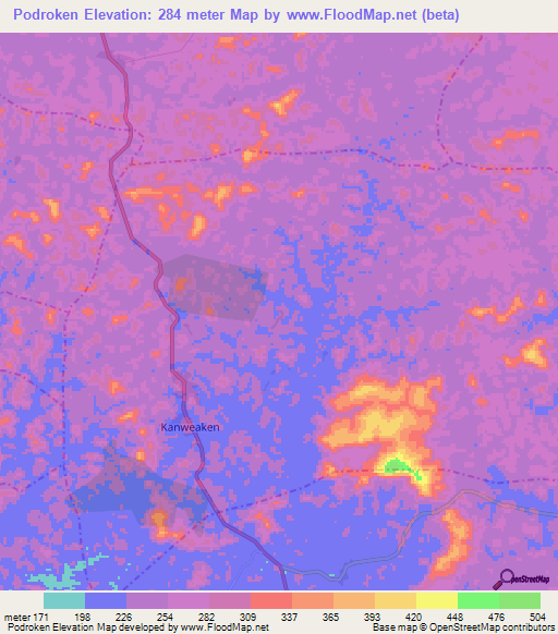 Podroken,Liberia Elevation Map