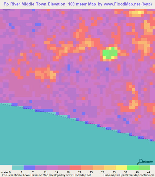 Po River Middle Town,Liberia Elevation Map