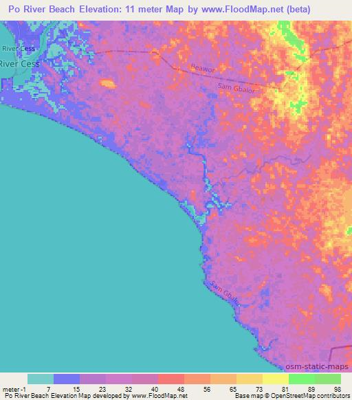 Po River Beach,Liberia Elevation Map