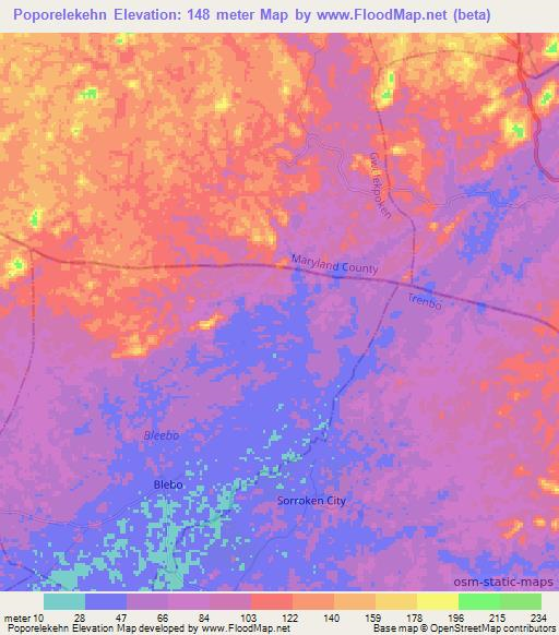 Poporelekehn,Liberia Elevation Map