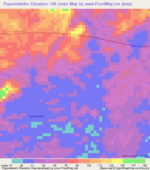 Poporelekehn,Liberia Elevation Map